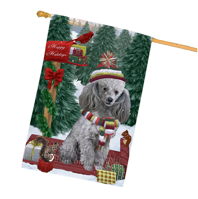 Merry Christmas Woodland Sled Poodle Dog House Flag FLG55431