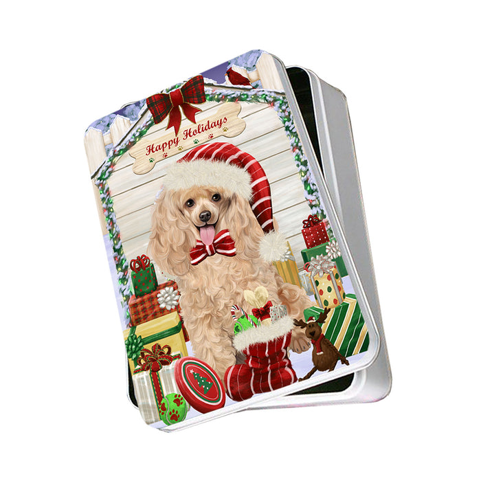 Happy Holidays Christmas Poodle Dog House With Presents Photo Storage Tin PITN52179