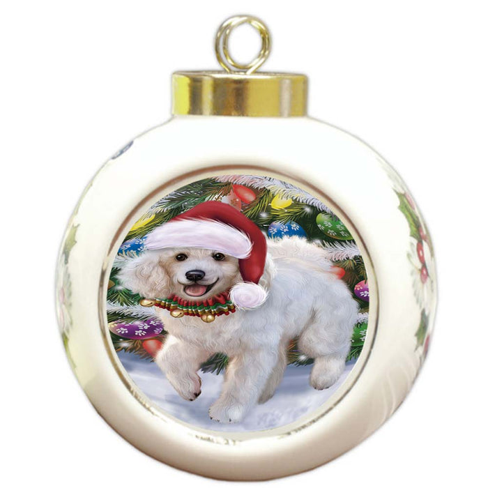 Trotting in the Snow Poodle Dog Round Ball Christmas Ornament RBPOR55811