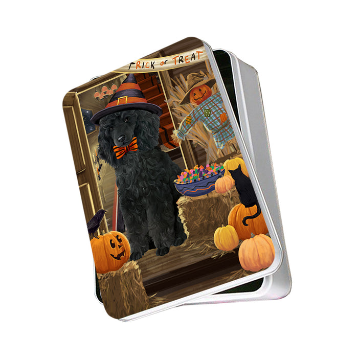 Enter at Own Risk Trick or Treat Halloween Poodle Dog Photo Storage Tin PITN53228