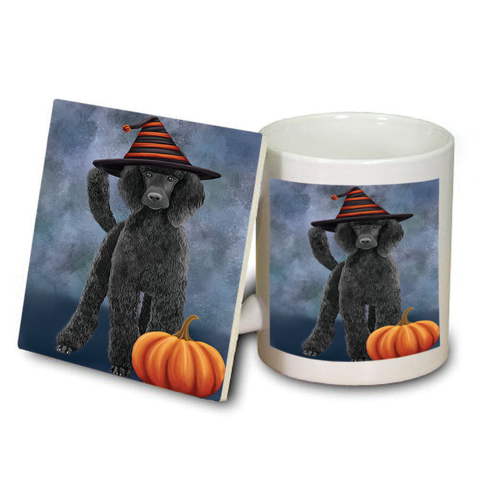 Happy Halloween Poodle Dog Wearing Witch Hat with Pumpkin Mug and Coaster Set MUC54762