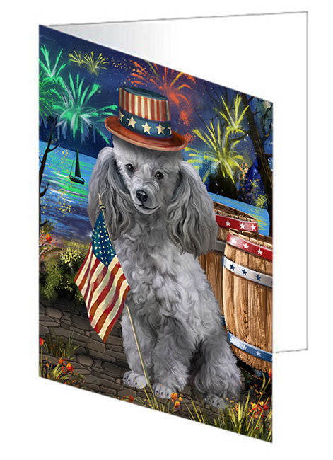 4th of July Independence Day Fireworks Poodle Dog at the Lake Handmade Artwork Assorted Pets Greeting Cards and Note Cards with Envelopes for All Occasions and Holiday Seasons GCD57650