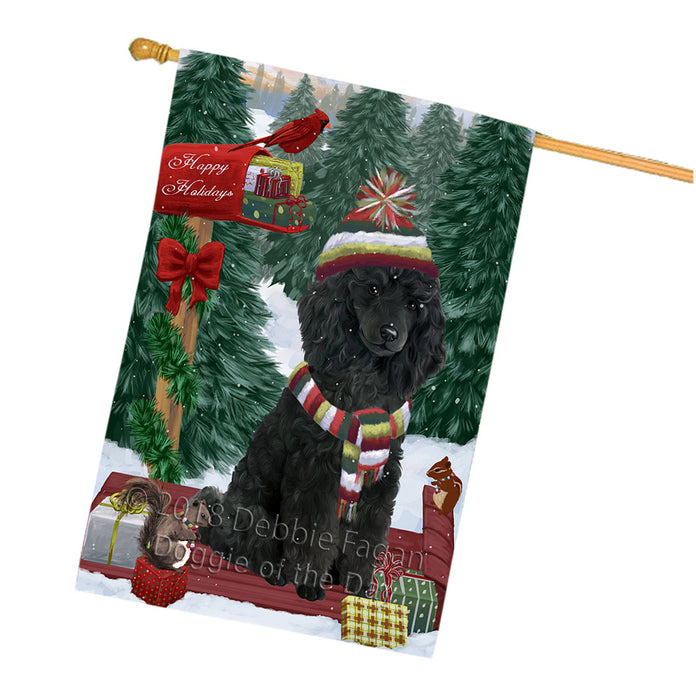 Merry Christmas Woodland Sled Poodle Dog House Flag FLG55432