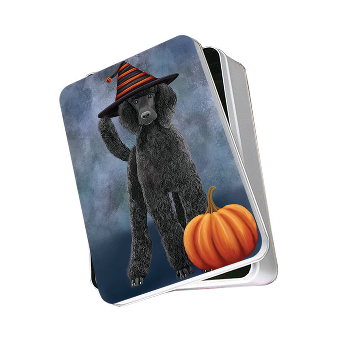 Happy Halloween Poodle Dog Wearing Witch Hat with Pumpkin Photo Storage Tin PITN54713