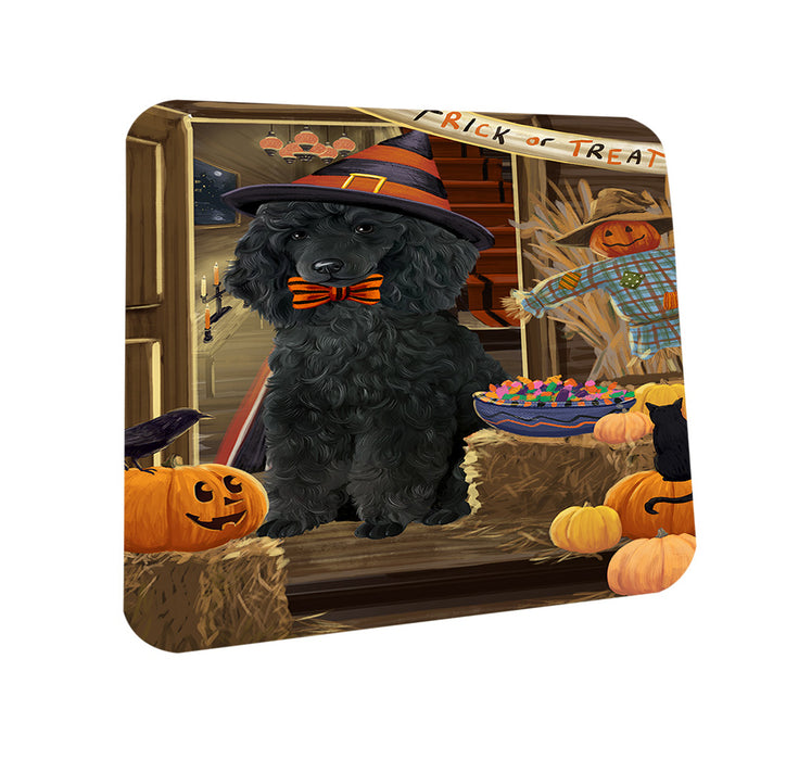 Enter at Own Risk Trick or Treat Halloween Poodle Dog Coasters Set of 4 CST53186