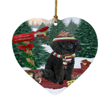 Merry Christmas Woodland Sled Poodle Dog Heart Christmas Ornament HPOR55359