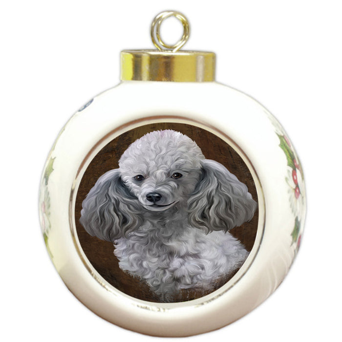 Rustic Poodle Dog Round Ball Christmas Ornament RBPOR54469