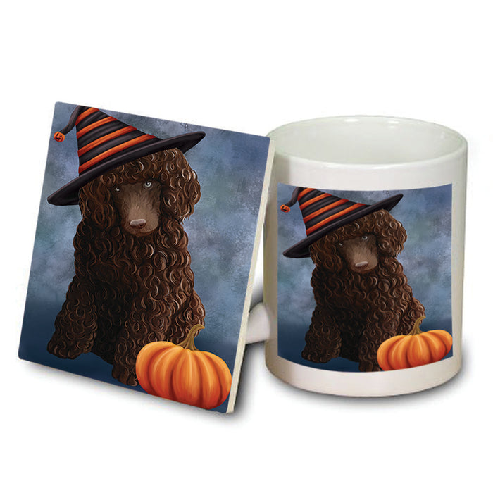 Happy Halloween Poodle Dog Wearing Witch Hat with Pumpkin Mug and Coaster Set MUC54763