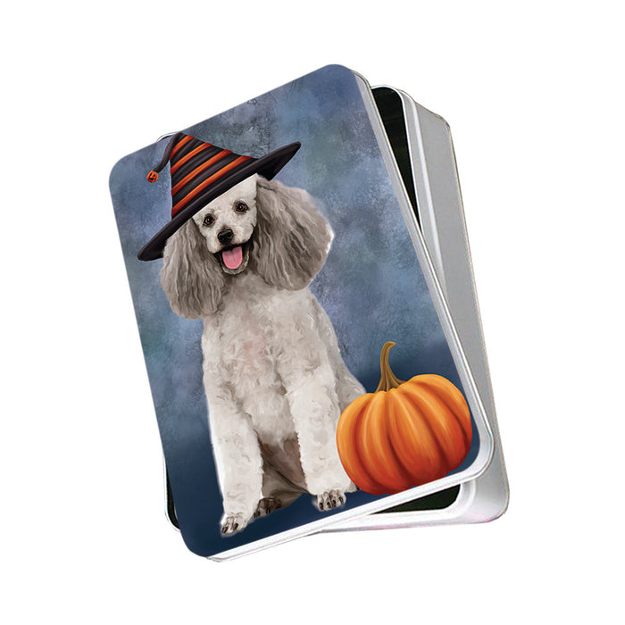 Happy Halloween Poodle Dog Wearing Witch Hat with Pumpkin Photo Storage Tin PITN54715