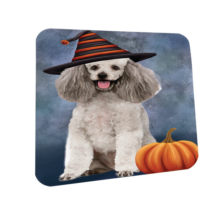 Happy Halloween Poodle Dog Wearing Witch Hat with Pumpkin Coasters Set of 4 CST54730