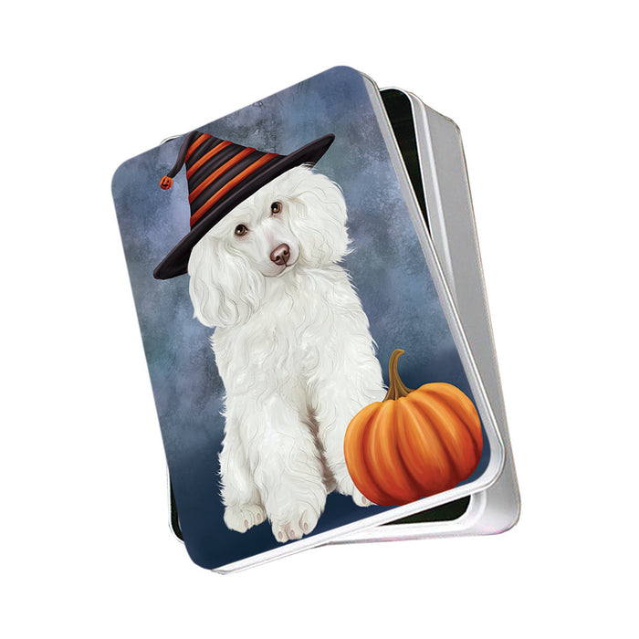 Happy Halloween Poodle Dog Wearing Witch Hat with Pumpkin Photo Storage Tin PITN54716