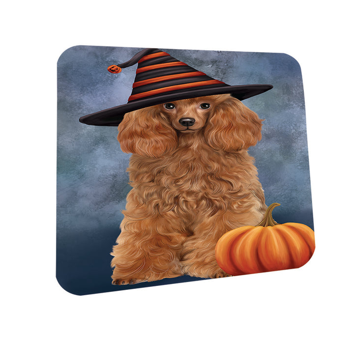 Happy Halloween Poodle Dog Wearing Witch Hat with Pumpkin Coasters Set of 4 CST54732