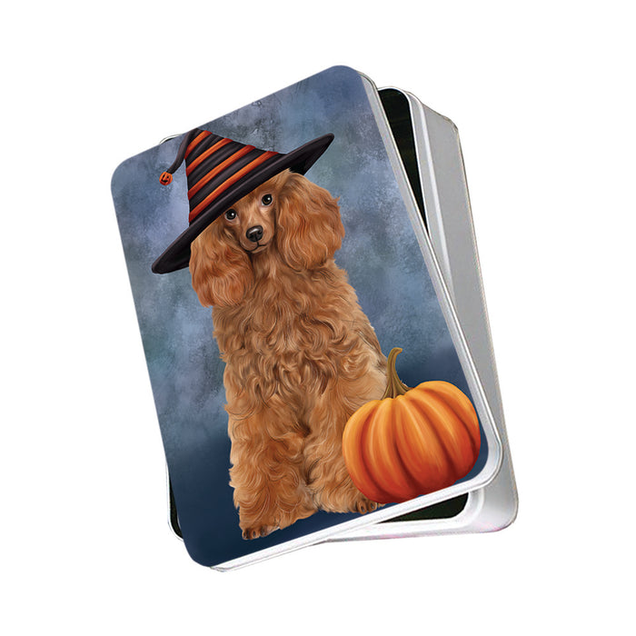 Happy Halloween Poodle Dog Wearing Witch Hat with Pumpkin Photo Storage Tin PITN54717