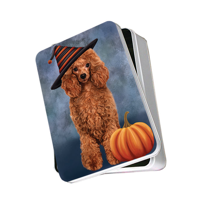 Happy Halloween Poodle Dog Wearing Witch Hat with Pumpkin Photo Storage Tin PITN54735