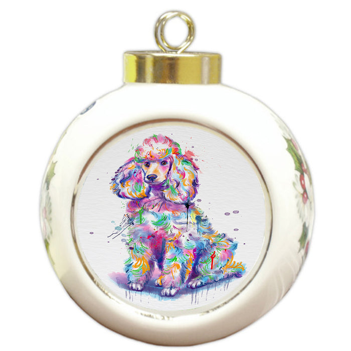 Watercolor Poodle Dog Round Ball Christmas Ornament RBPOR58222