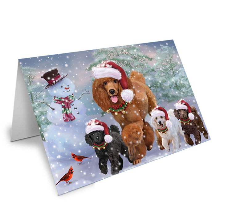 Christmas Running Family Poodles Dog Handmade Artwork Assorted Pets Greeting Cards and Note Cards with Envelopes for All Occasions and Holiday Seasons GCD70931