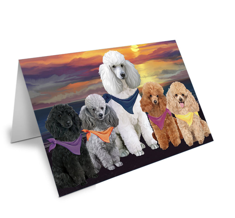 Family Sunset Portrait Poodles Dog Handmade Artwork Assorted Pets Greeting Cards and Note Cards with Envelopes for All Occasions and Holiday Seasons GCD54839