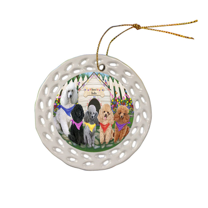 Spring Dog House Poodles Dog Ceramic Doily Ornament DPOR50887