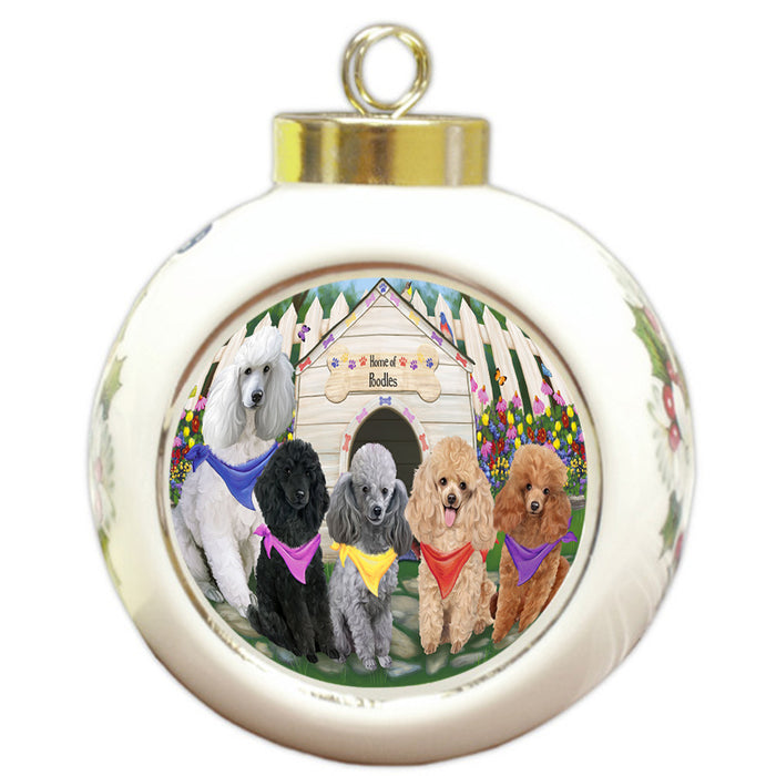 Spring Dog House Poodles Dog Round Ball Christmas Ornament RBPOR50887