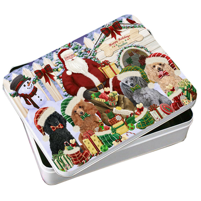 Happy Holidays Christmas Poodles Dog House Gathering Photo Storage Tin PITN52143