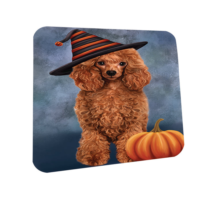 Happy Halloween Poodle Dog Wearing Witch Hat with Pumpkin Coasters Set of 4 CST54750