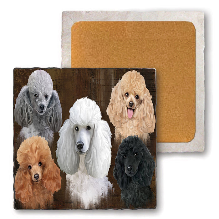 Rustic 5 Poodle Dog Set of 4 Natural Stone Marble Tile Coasters MCST49142