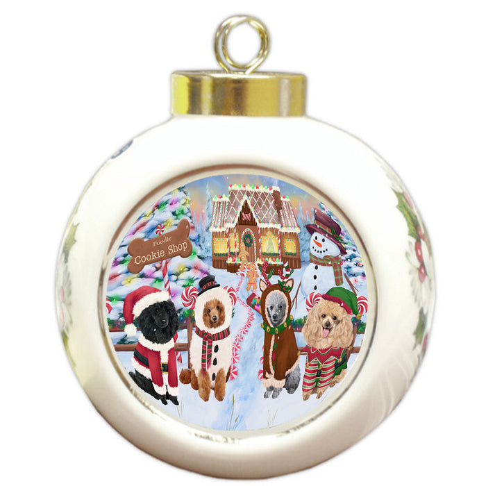 Holiday Gingerbread Cookie Shop Poodles Dog Round Ball Christmas Ornament RBPOR56867