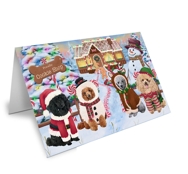 Holiday Gingerbread Cookie Shop Poodles Dog Handmade Artwork Assorted Pets Greeting Cards and Note Cards with Envelopes for All Occasions and Holiday Seasons GCD74048