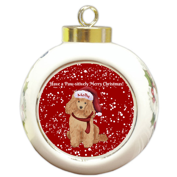 Custom Personalized Pawsitively Poodle Dog Merry Christmas Round Ball Ornament