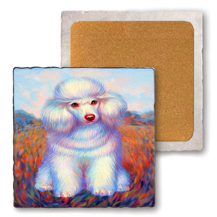 Mystic Blaze Poodle Dog Set of 4 Natural Stone Marble Tile Coasters MCST48585