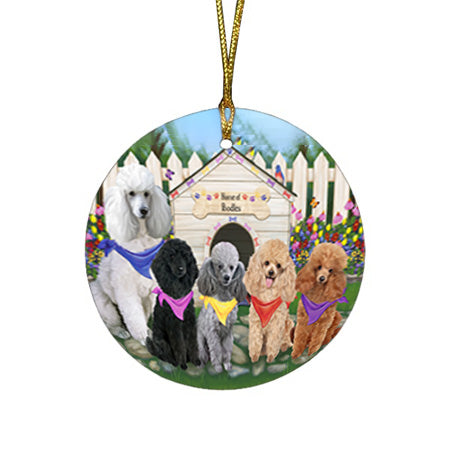Spring Dog House Poodles Dog Round Flat Christmas Ornament RFPOR50878