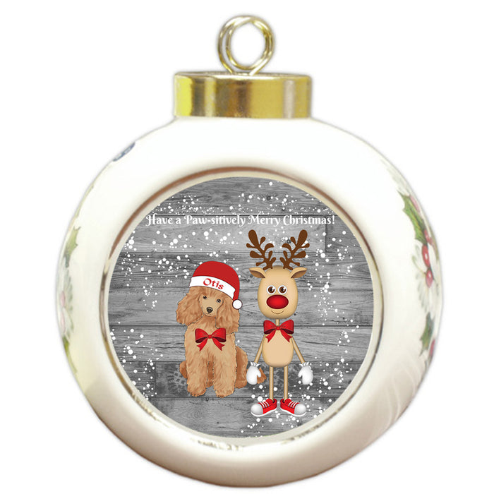 Custom Personalized Poodle Dog Reindeer and Pooch Christmas Round Ball Ornament