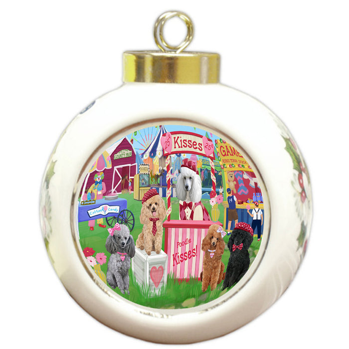 Carnival Kissing Booth Poodles Dog Round Ball Christmas Ornament RBPOR56270
