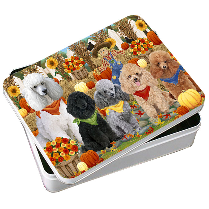 Fall Festive Gathering Poodles Dog with Pumpkins Photo Storage Tin PITN50794