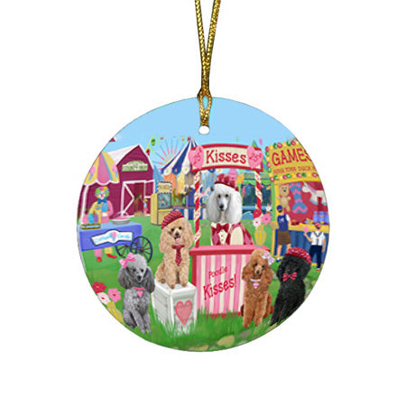 Carnival Kissing Booth Poodles Dog Round Flat Christmas Ornament RFPOR56270