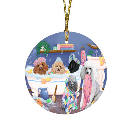 Rub A Dub Dogs In A Tub Poodles Dog Round Flat Christmas Ornament RFPOR57166