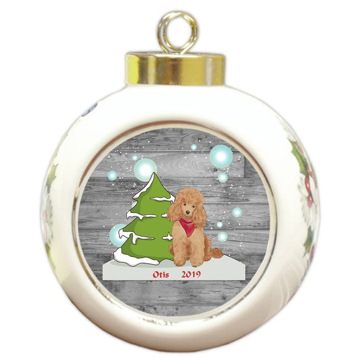 Custom Personalized Winter Scenic Tree and Presents Poodle Dog Christmas Round Ball Ornament