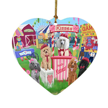 Carnival Kissing Booth Poodles Dog Heart Christmas Ornament HPOR56270