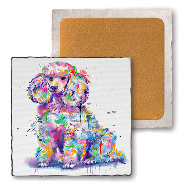 Watercolor Poodle Dog Set of 4 Natural Stone Marble Tile Coasters MCST52095