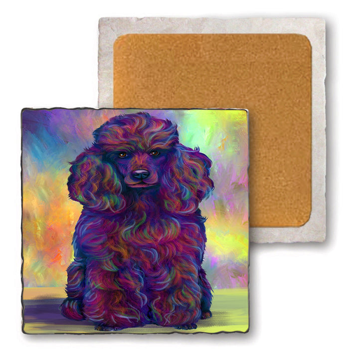 Paradise Wave Poodle Dog Set of 4 Natural Stone Marble Tile Coasters MCST51077