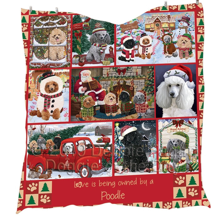 Love is Being Owned Christmas Poodle Dogs Quilt