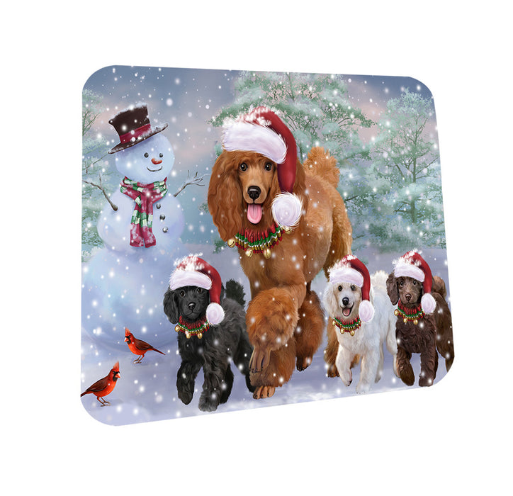 Christmas Running Family Poodles Dog Coasters Set of 4 CST55430