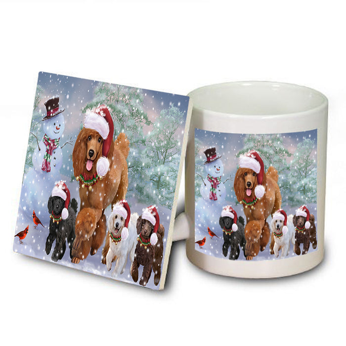 Christmas Running Family Poodles Dog Mug and Coaster Set MUC55464