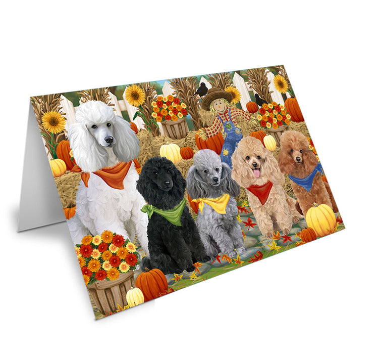 Fall Festive Gathering Poodles Dog with Pumpkins Handmade Artwork Assorted Pets Greeting Cards and Note Cards with Envelopes for All Occasions and Holiday Seasons GCD56411