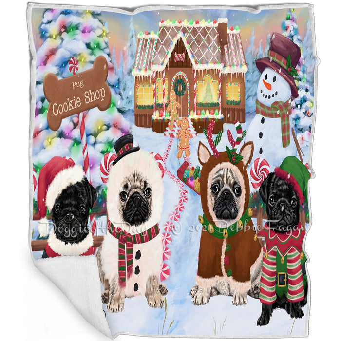 Holiday Gingerbread Cookie Shop Pugs Dog Blanket BLNKT128028