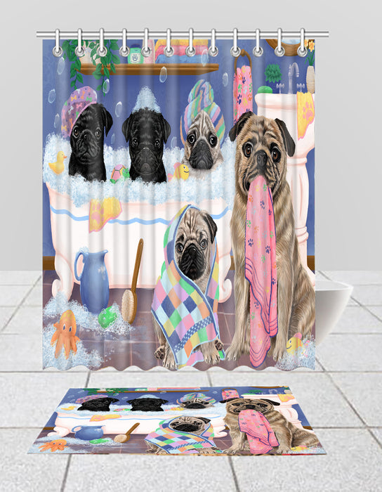 Rub A Dub Dogs In A Tub Pug Dogs Bath Mat and Shower Curtain Combo