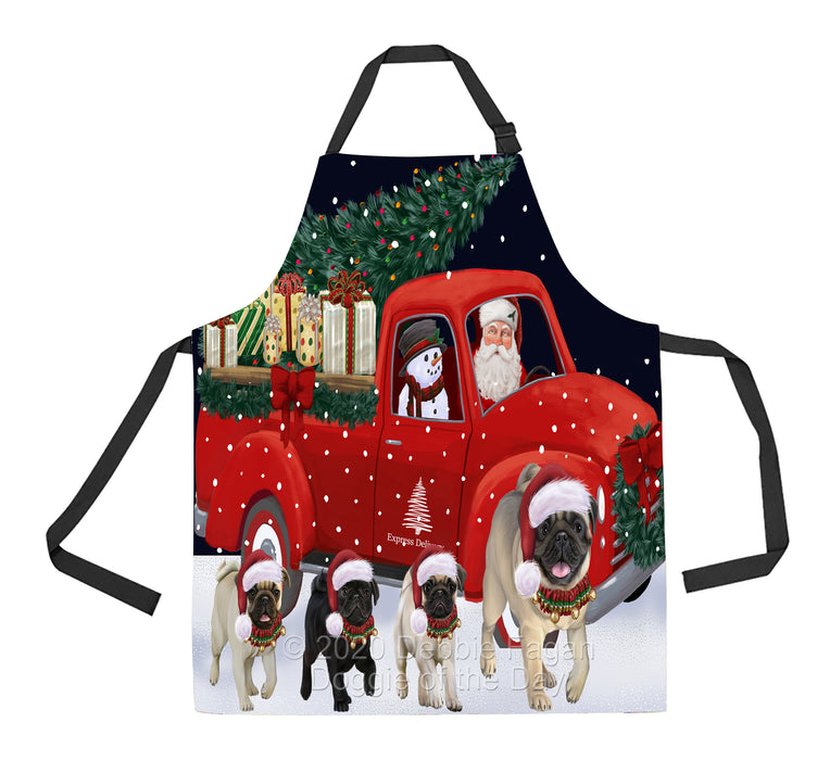 Christmas Express Delivery Red Truck Running Pug Dogs Apron Apron-48146