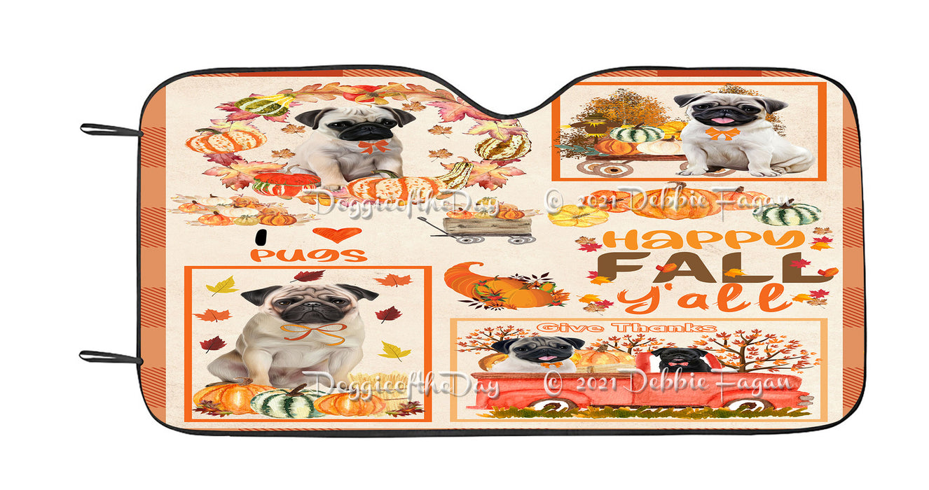 Happy Fall Y'all Pumpkin Pug Dogs Car Sun Shade Cover Curtain