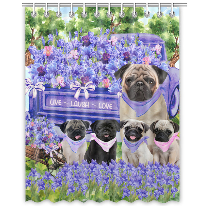Pug Shower Curtain, Personalized Bathtub Curtains for Bathroom Decor with Hooks, Explore a Variety of Designs, Custom, Pet Gift for Dog Lovers