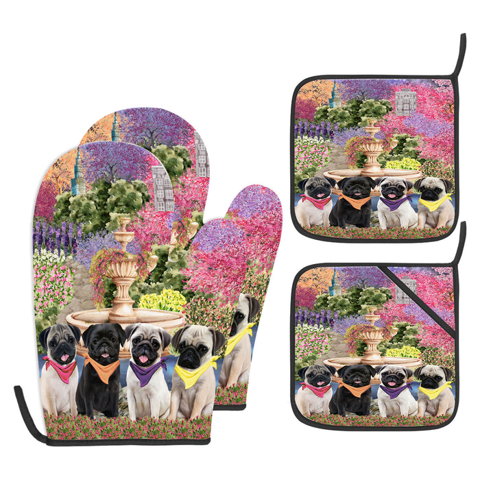 Pug Oven Mitts and Pot Holder Set: Explore a Variety of Designs, Custom, Personalized, Kitchen Gloves for Cooking with Potholders, Gift for Dog Lovers